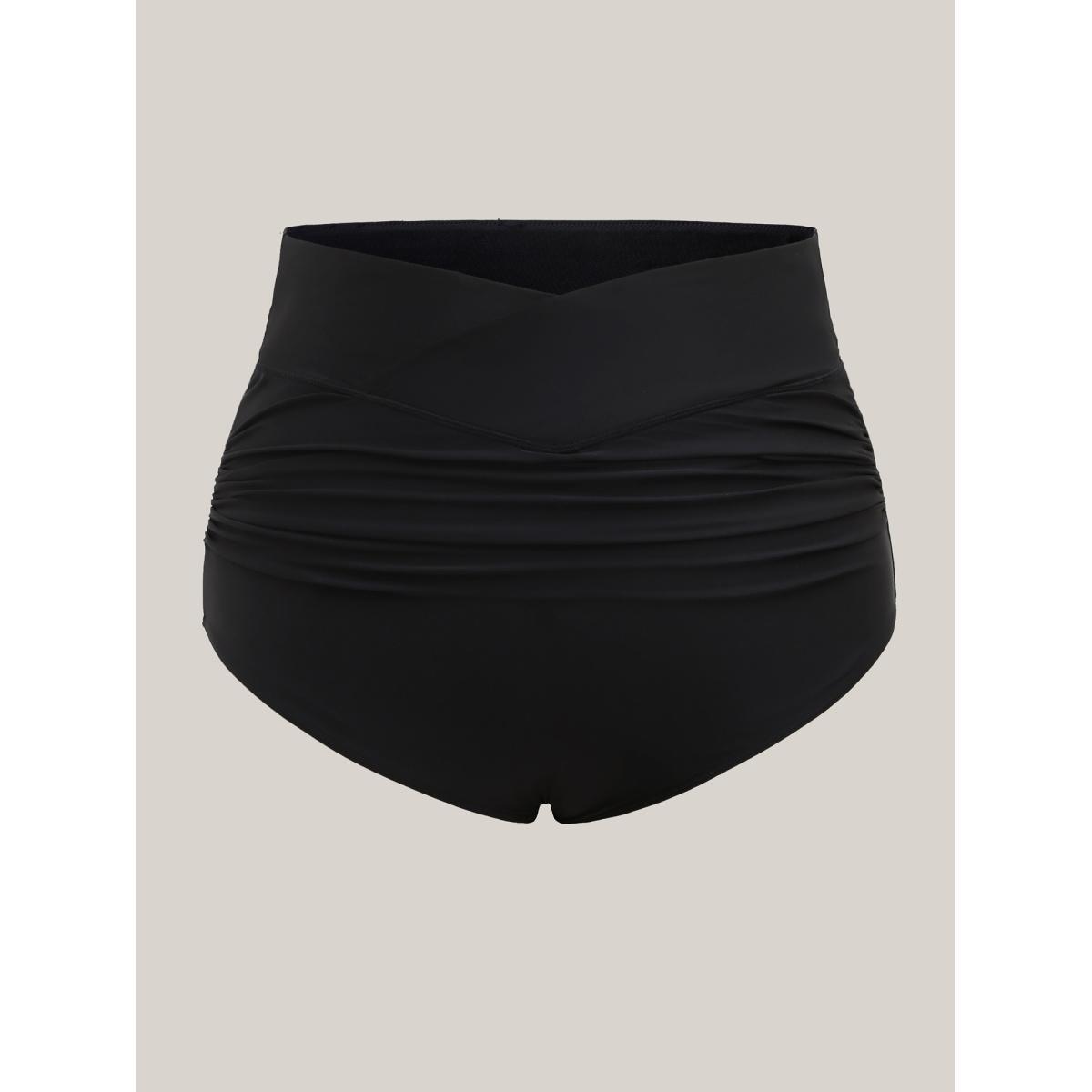 Plus Size Cross High Waist Ruched Swim Bottoms Women's Swimwear Black Beach Overlapping High stretch Skinny High Rise Curve Swim Bottoms BloomChic 28/5X Product Image