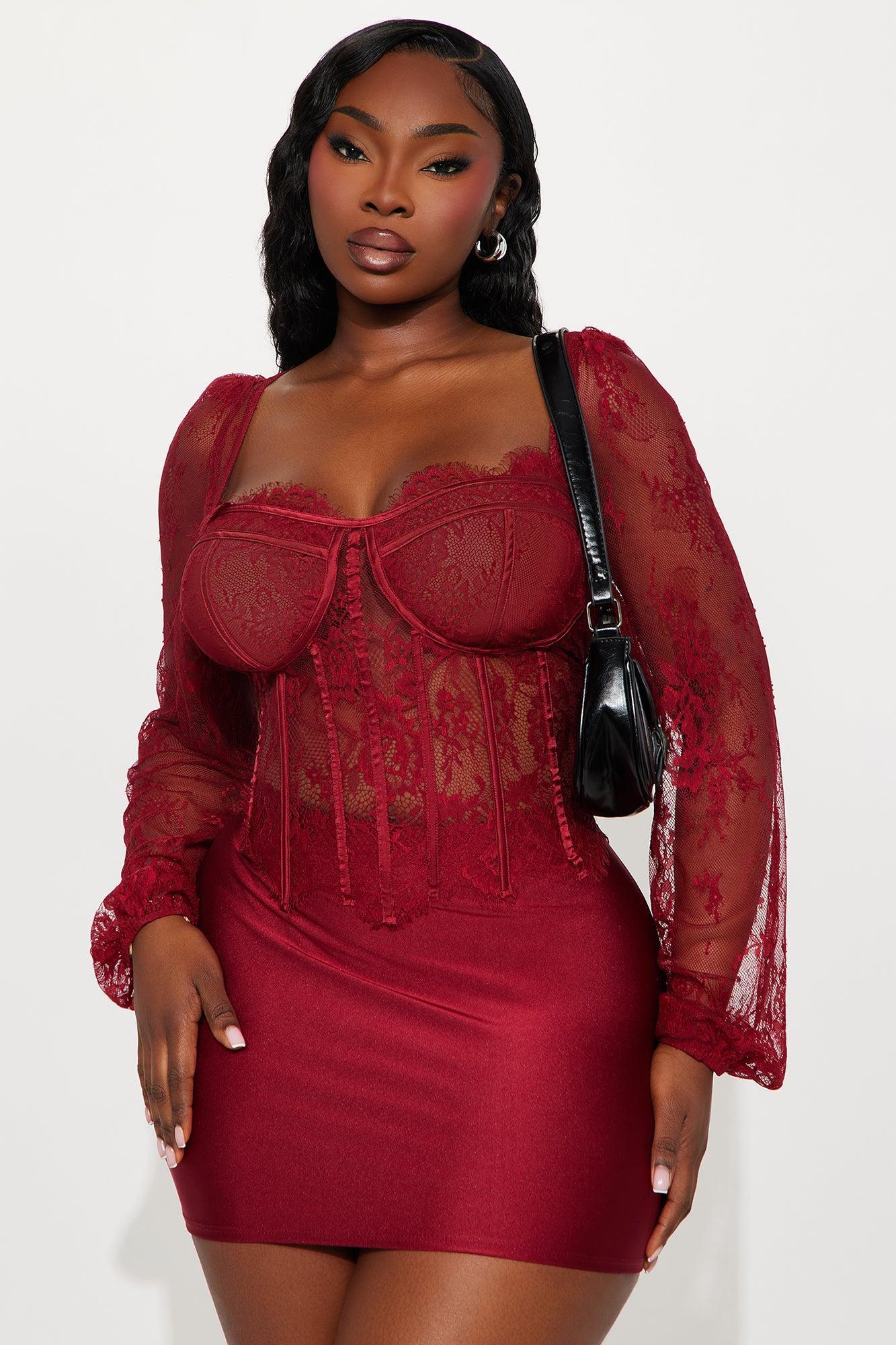 Gilded Glam Lace Bustier Top - Burgundy Product Image