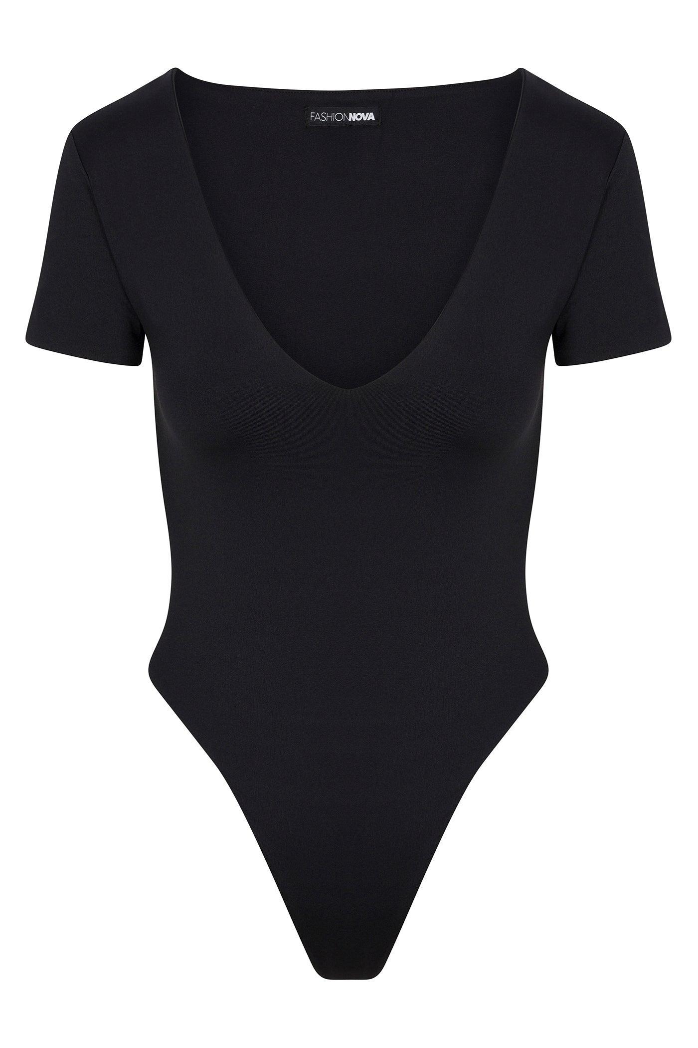 Contour Double Lined Short Sleeve Scoop Neck Bodysuit - Black Female Product Image