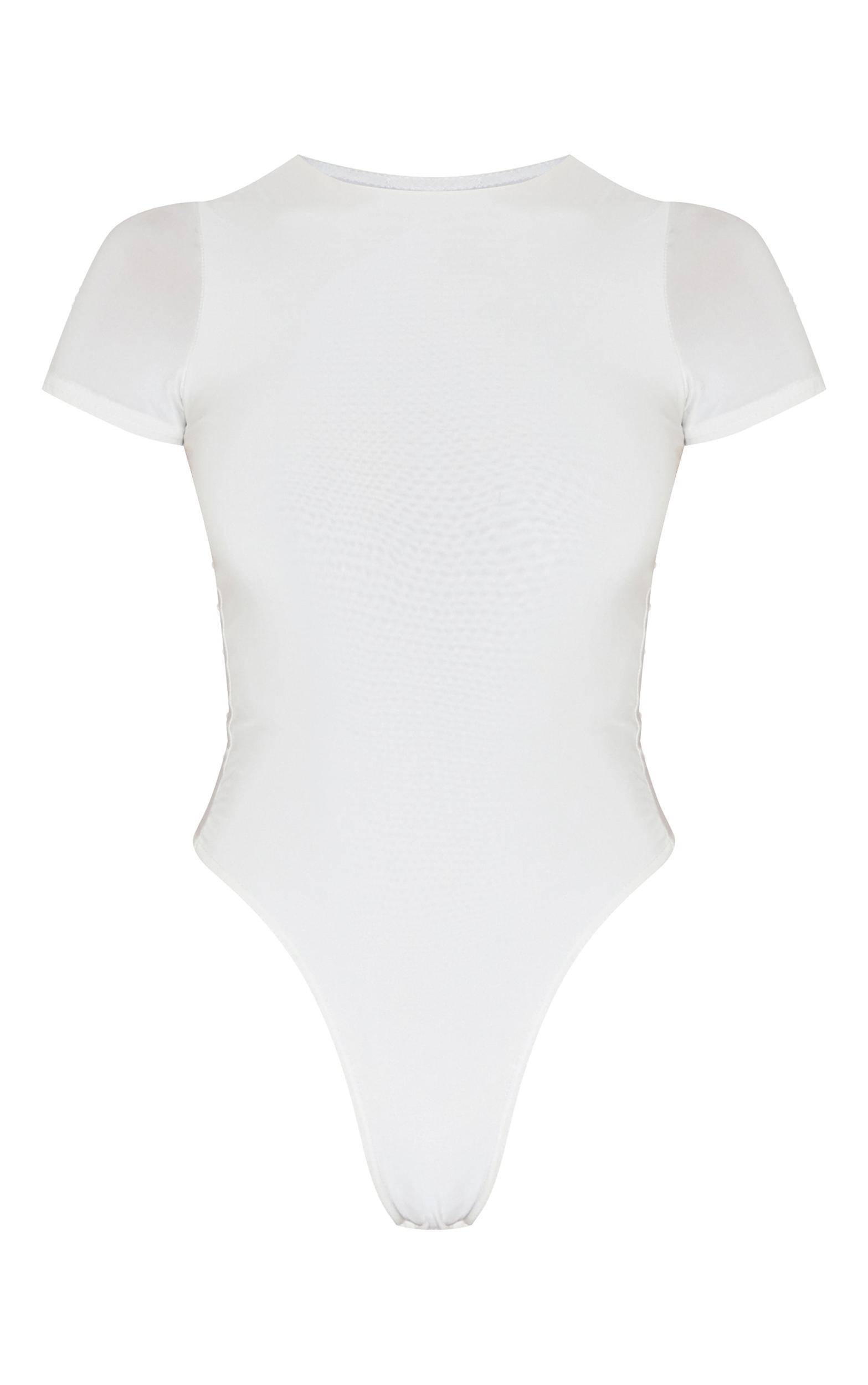 White Basic Slinky Short Sleeve Bodysuit Product Image