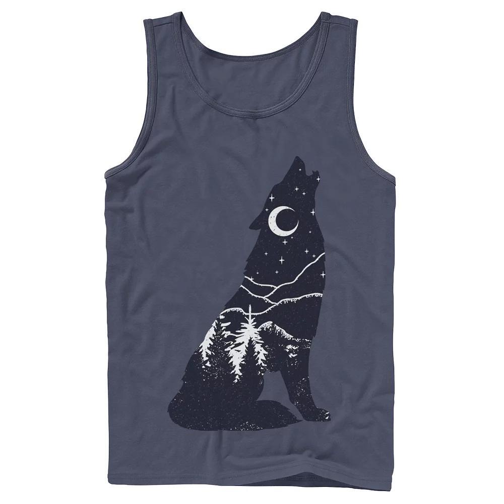 Men's Wolf Howl Silhouette Fill Tank Top, Size: Small, Blue Product Image