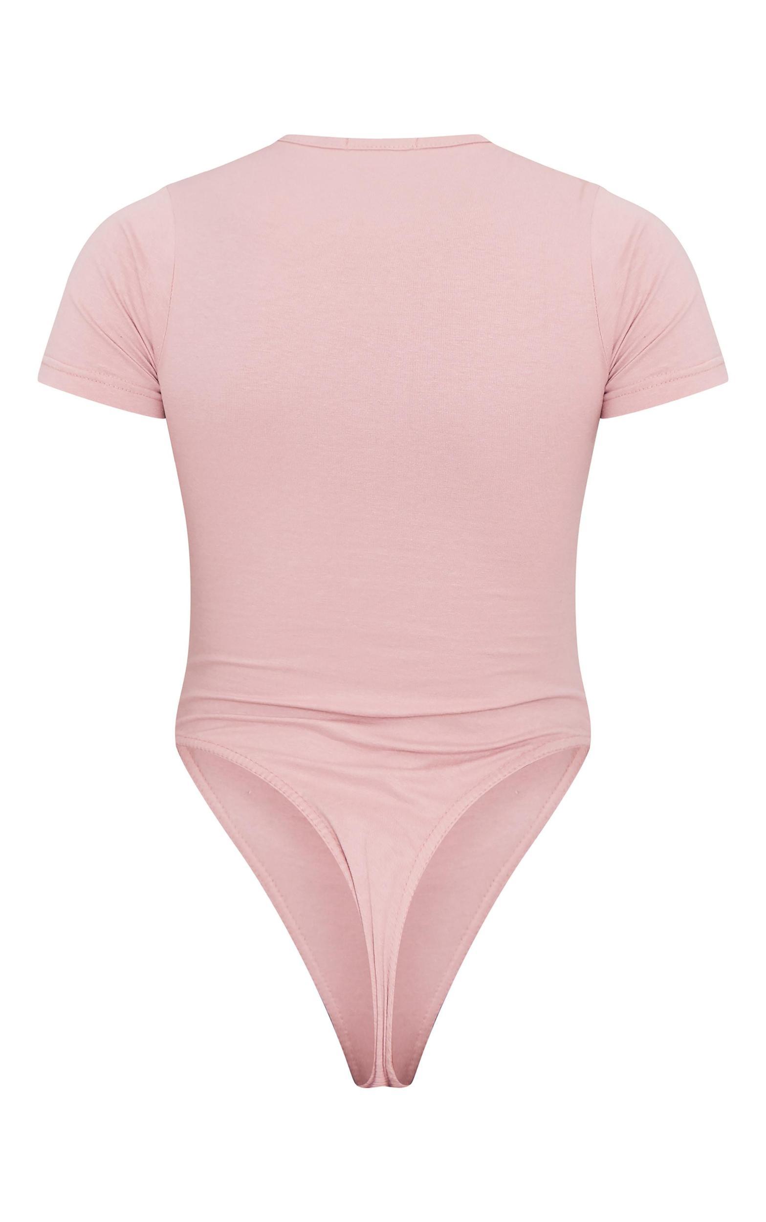 PRETTYLITTLETHING Light Pink Logo Short Sleeve Bodysuit Product Image