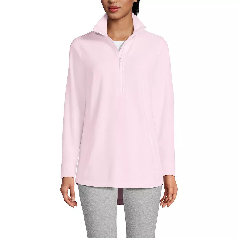 Petite Lands' End Fleece Shirt Tail Quarter-Zip Pullover, Women's, Size: Large Petite, Pink Frost Product Image