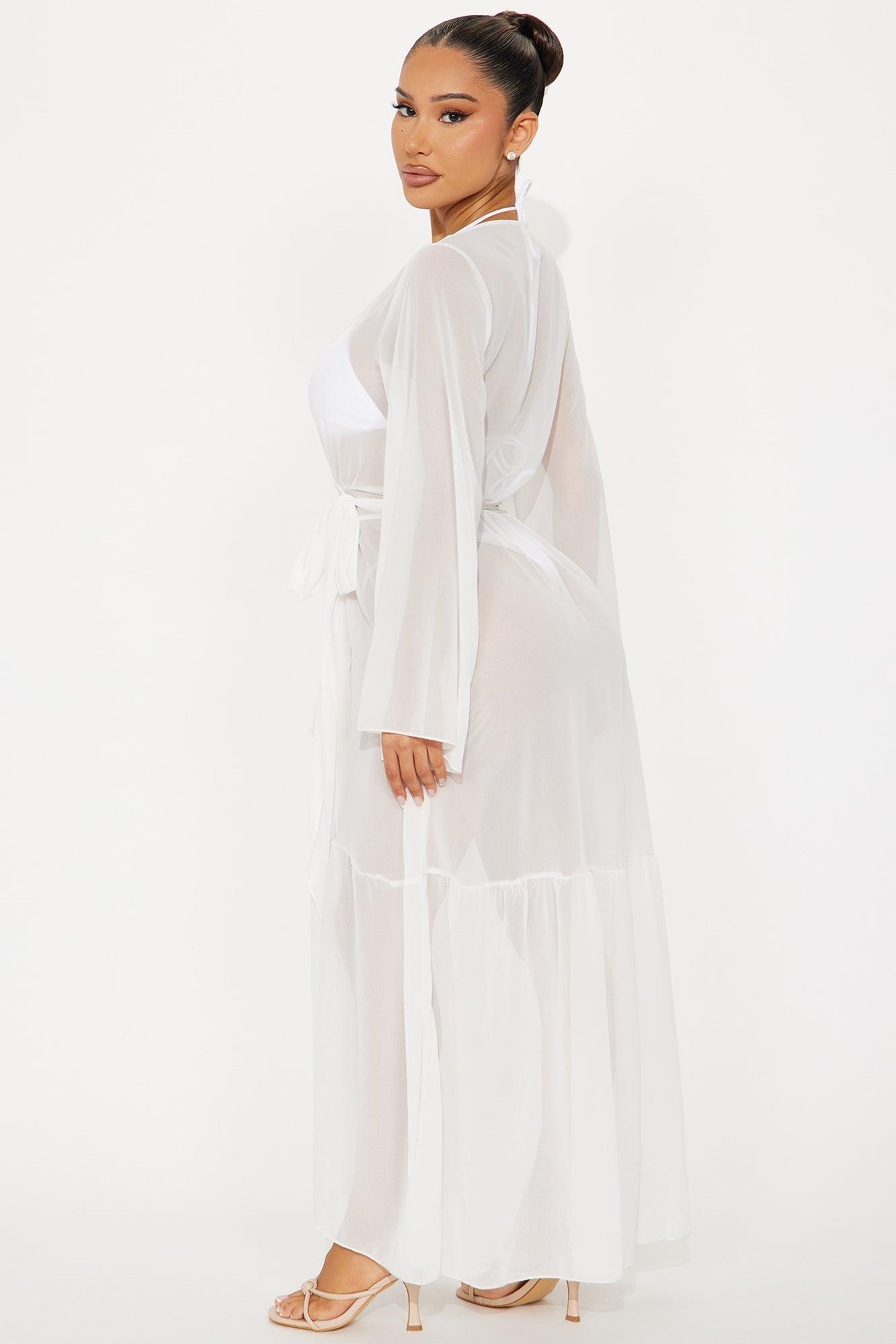 Beach Vacation Ruffle Cover Up Maxi Kimono - White Product Image