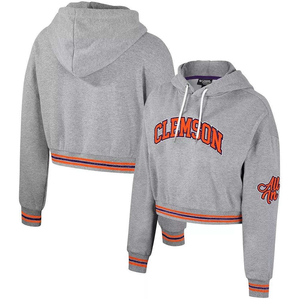 Women's The Wild Collective Heather Gray Clemson Tigers Cropped Shimmer Pullover Hoodie, Size: Medium, Grey Product Image