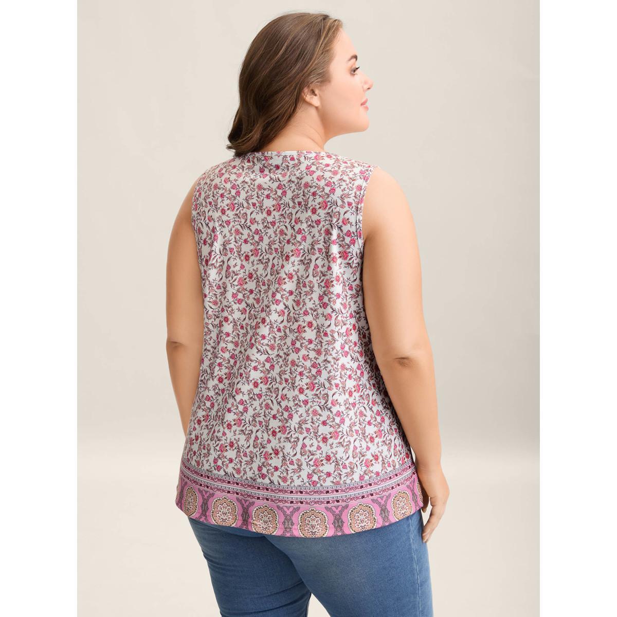 Plus Size Floral Print Pleated Front Sleeveless Tank Women Multicolor Casual Pleated Square Neck Everyday Tank Tops Camis BloomChic 30/6X Product Image