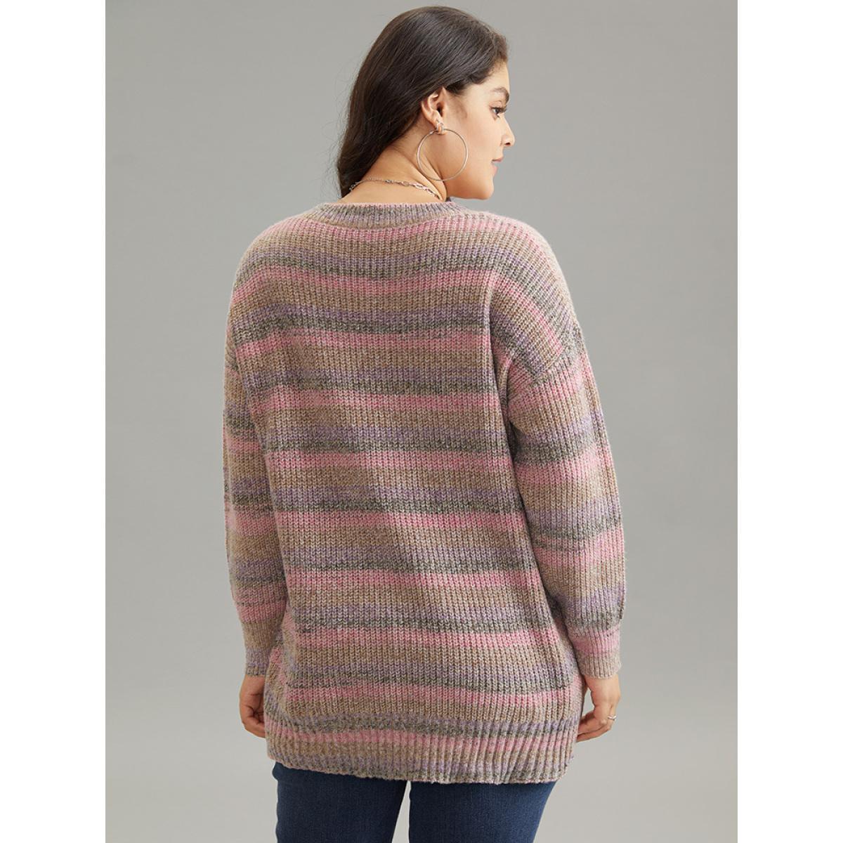 Plus Size Colorblock Ombre Heather Loose V Neck Pullover Multicolor Women Casual Loose Long Sleeve V-neck Everyday Pullovers BloomChic 22-24/3X Product Image