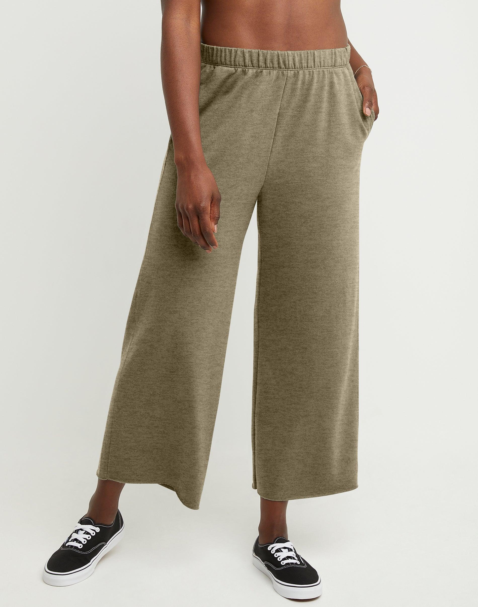 Hanes Originals Womens French Terry Wide Leg Cropped Pants Natural XL Product Image