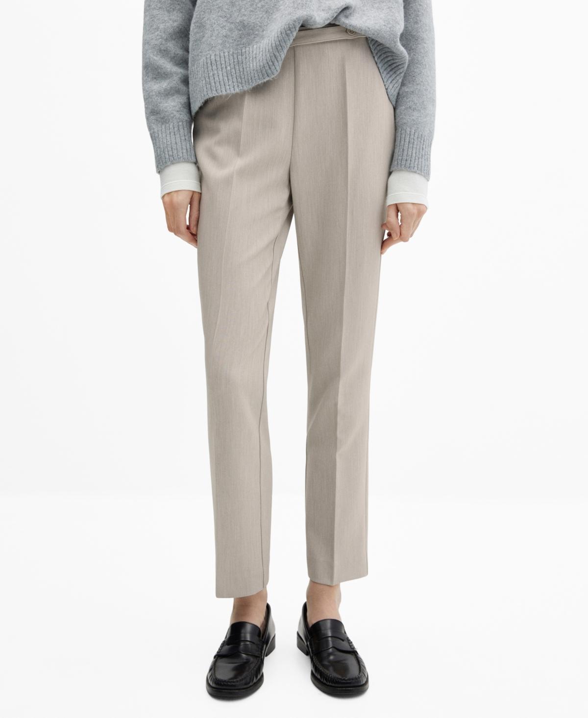 Mango slim button waist pants in black Product Image