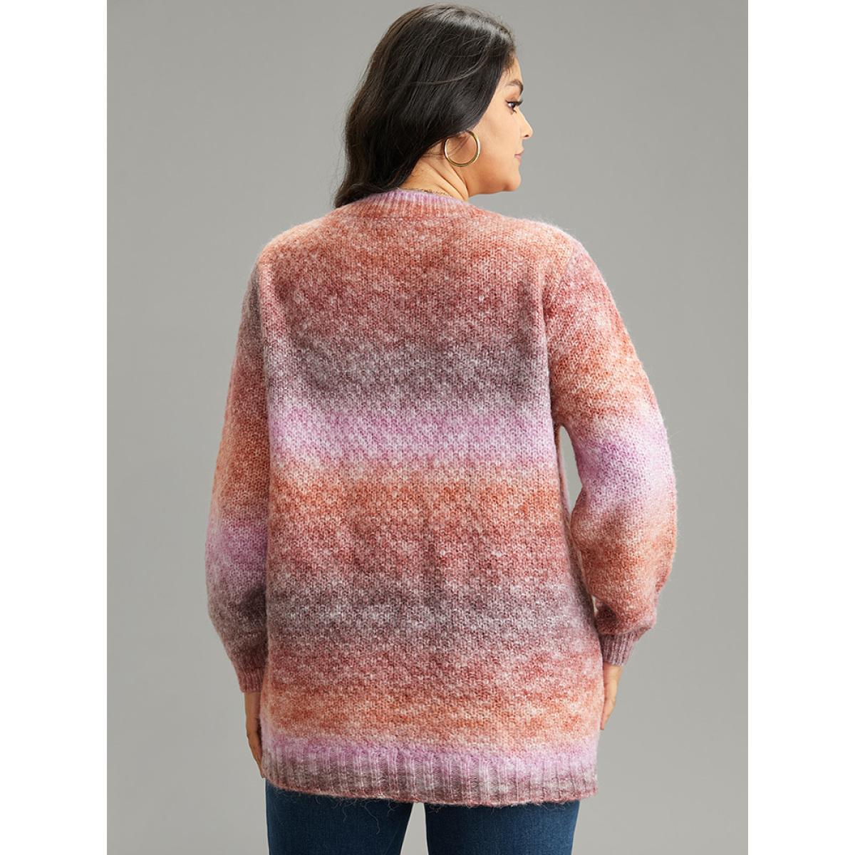 Plus Size Ombre Heather V Neck Pullover Multicolor Women Casual Loose Long Sleeve V-neck Dailywear Pullovers BloomChic 14-16/1X Product Image