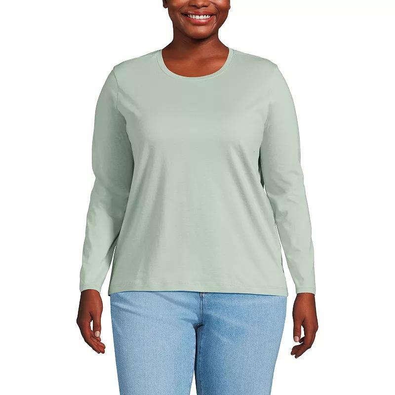 Plus Size Lands' End Long Sleeve Relaxed Supima Cotton Crewneck Tee, Women's, Size: 1XL, Ivory Black Stripe Product Image