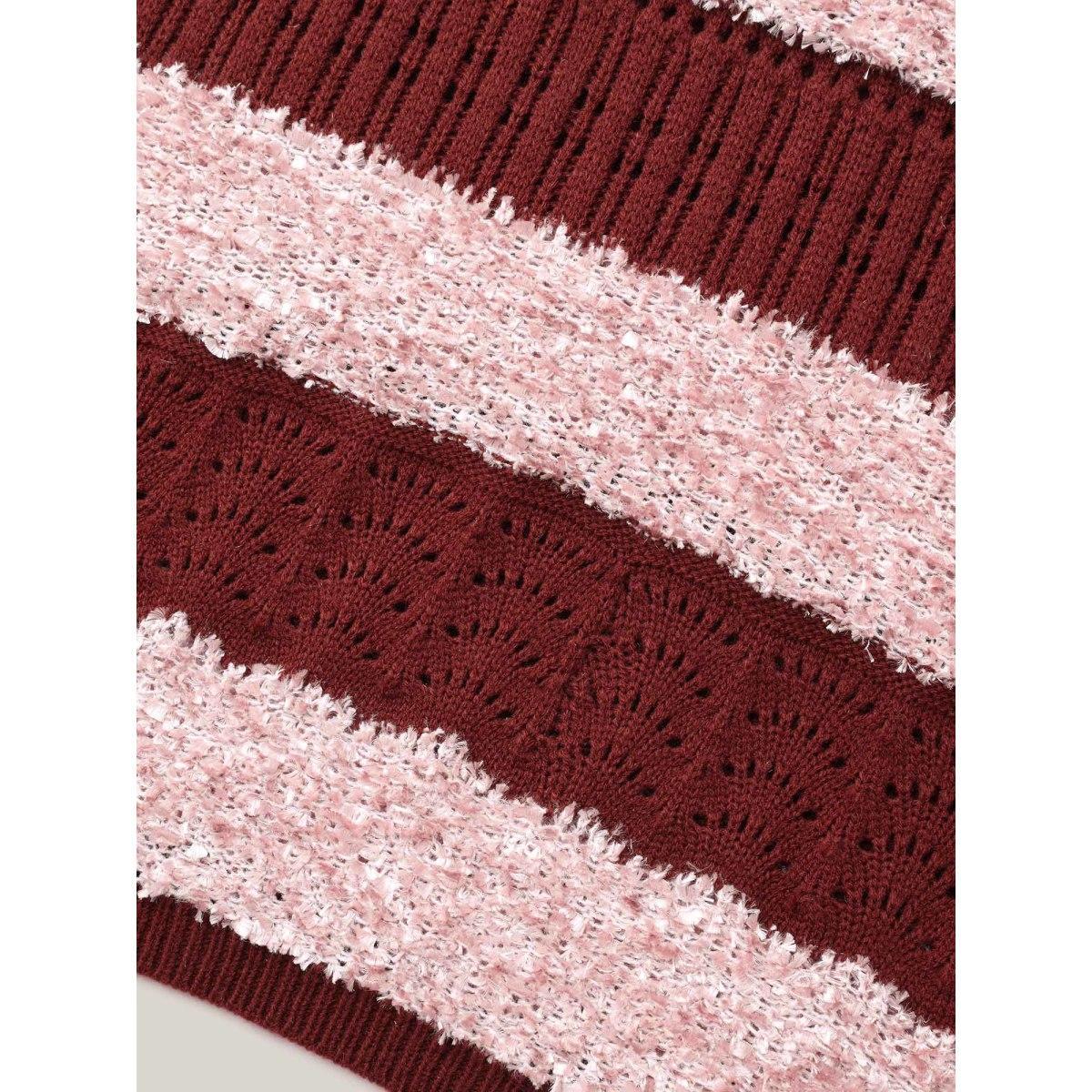 Plus Size Striped Color-Block Textured Pullover Deepred Women Casual Loose Long Sleeve Round Neck Everyday Pullovers BloomChic 18-20/2X Product Image