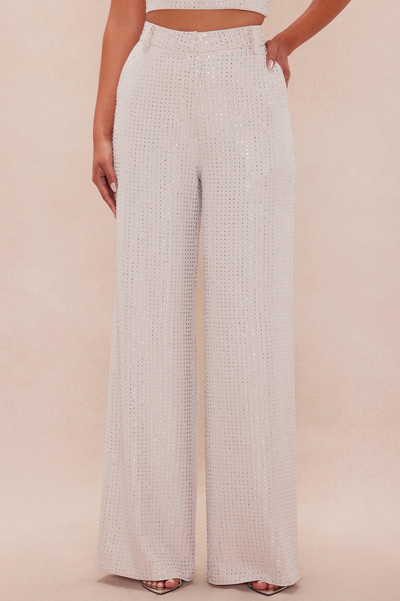 Deena Embellished Wide Leg Pant - Nude Female Product Image
