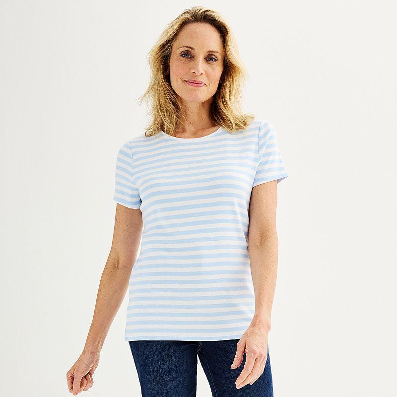 Women's Croft & Barrow® Essential Crewneck Tee, Size: XL, Blue Classic Stripe Product Image