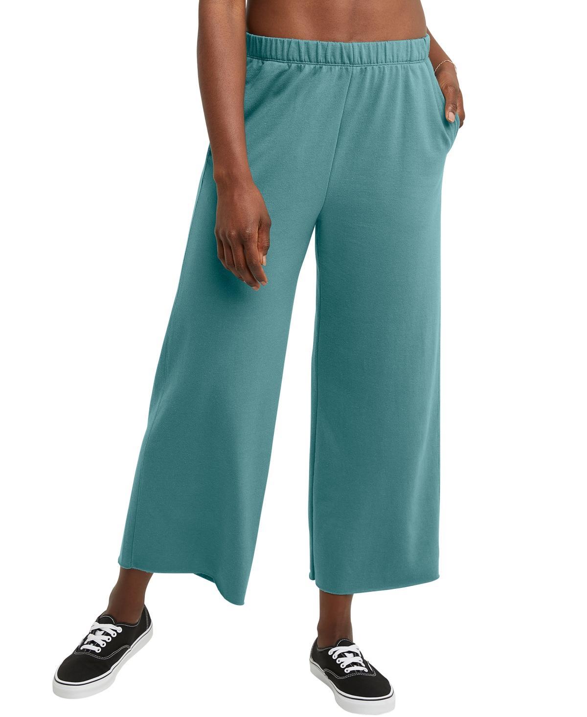 Hanes Originals Womens French Terry Wide Leg Cropped Pants Natural XL Product Image