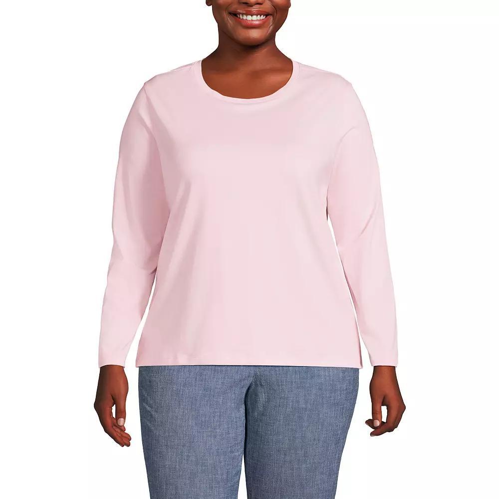 Plus Size Lands' End Long Sleeve Relaxed Supima Cotton Crewneck Tee, Women's, Size: 1XL, Ivory Black Stripe Product Image