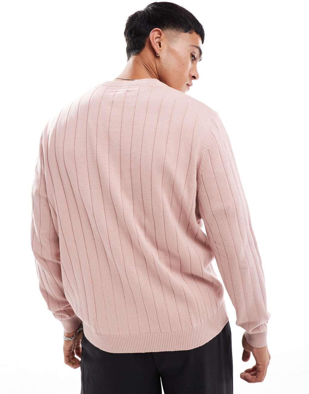 ASOS DESIGN relaxed knitted wide rib sweater in pink Product Image