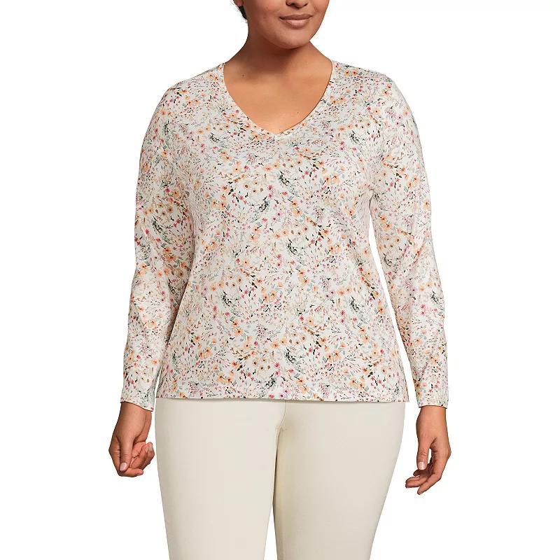 Plus Size Lands' End Long Sleeve Relaxed-Fit Supima Cotton V-Neck Tee, Women's, Size: 3XL, Black Product Image