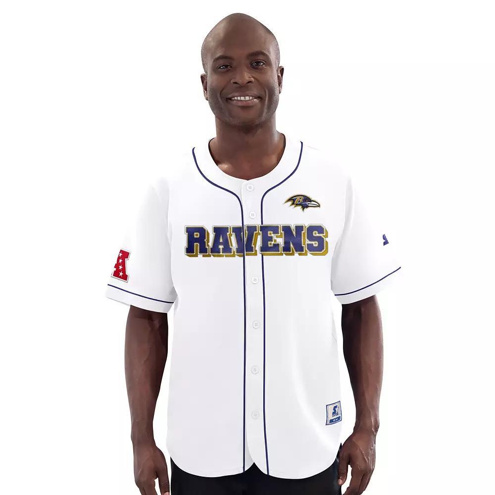 Men's Starter  White Baltimore Ravens Relay Full-Button Baseball Jersey, Size: Large Product Image
