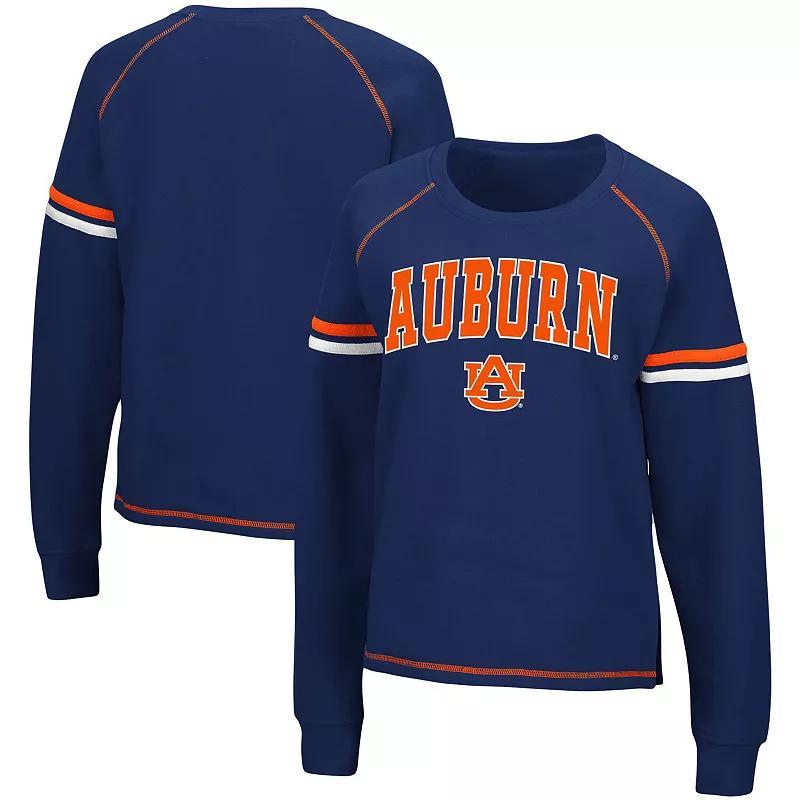 Womens Colosseum Notre Dame Fighting Irish Sweep Pass Sleeve Stripe Raglan Pullover Sweatshirt Blue Product Image