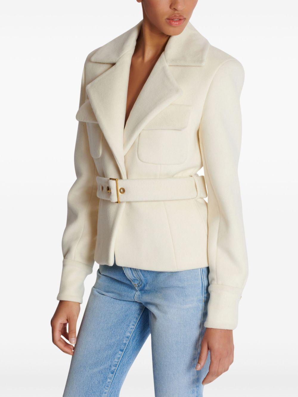 notched-lapel belted jacket Product Image