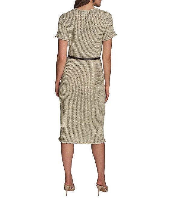 Donna Karan Short Sleeve Boat Neck Knit Sheath Dress Product Image