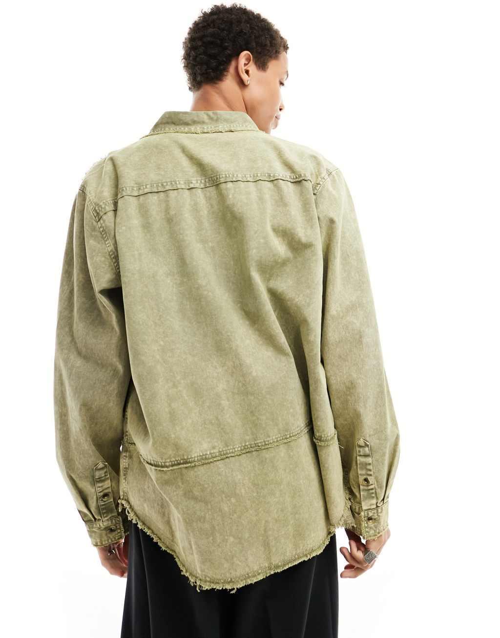 COLLUSION twill acid wash shirt in khaki Product Image