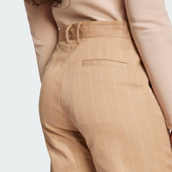 adidas Pinstripe Twill Loose Pants Off White 2 Womens Product Image