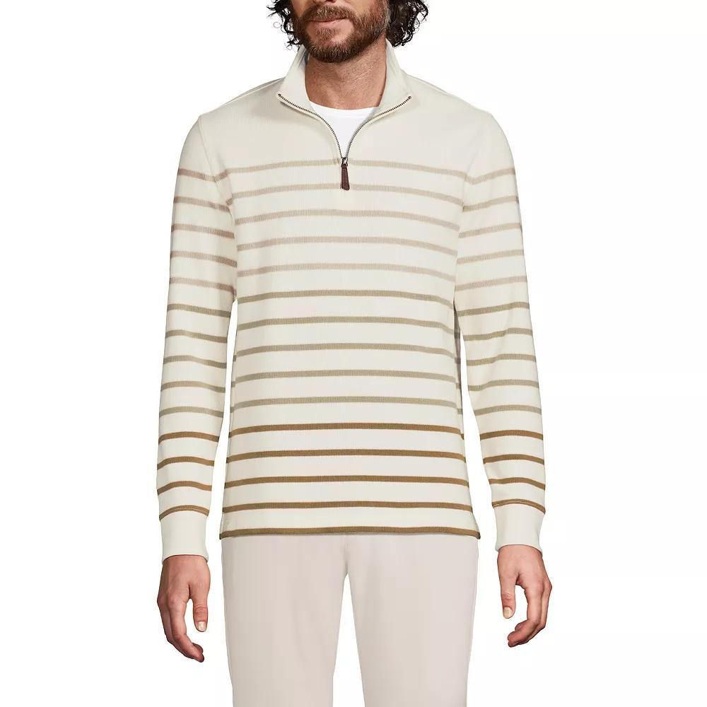 Men's Lands' End Bedford Rib Casual Quarter-Zip Sweater, Size: Large, Ivory Ombre Stripe Product Image