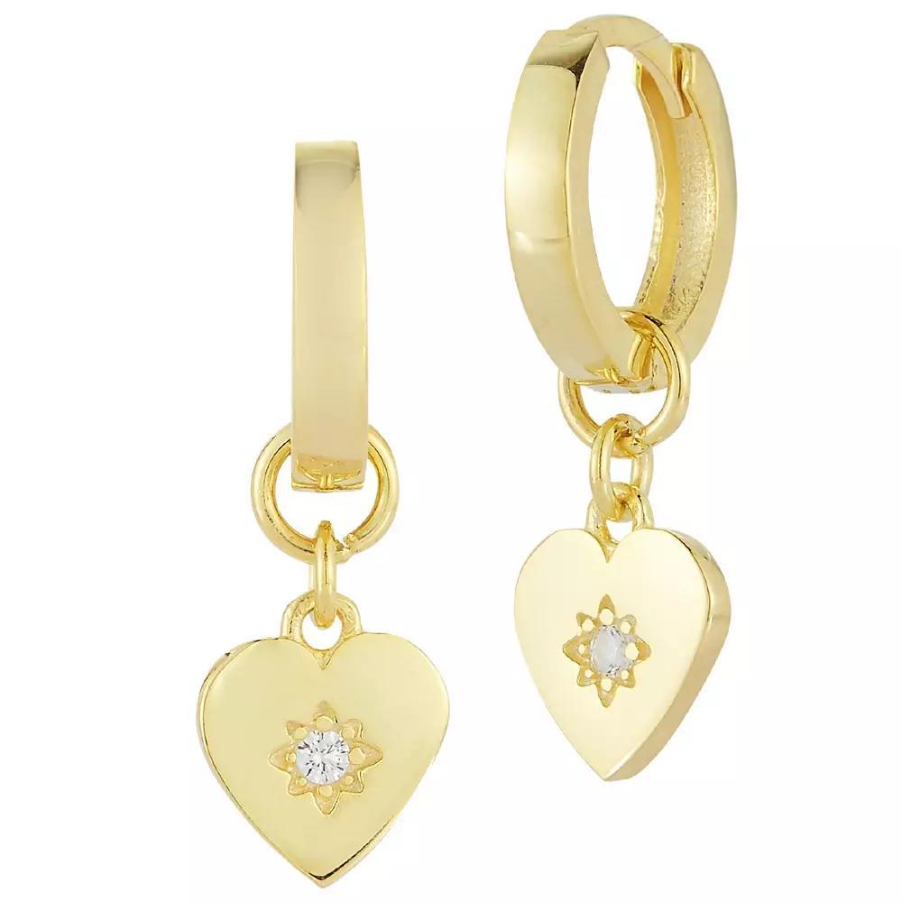 Sunkissed Sterling 14k Gold Over Silver Cubic Zirconia Heart Charm Huggie Earrings, Women's, Gold Tone Product Image