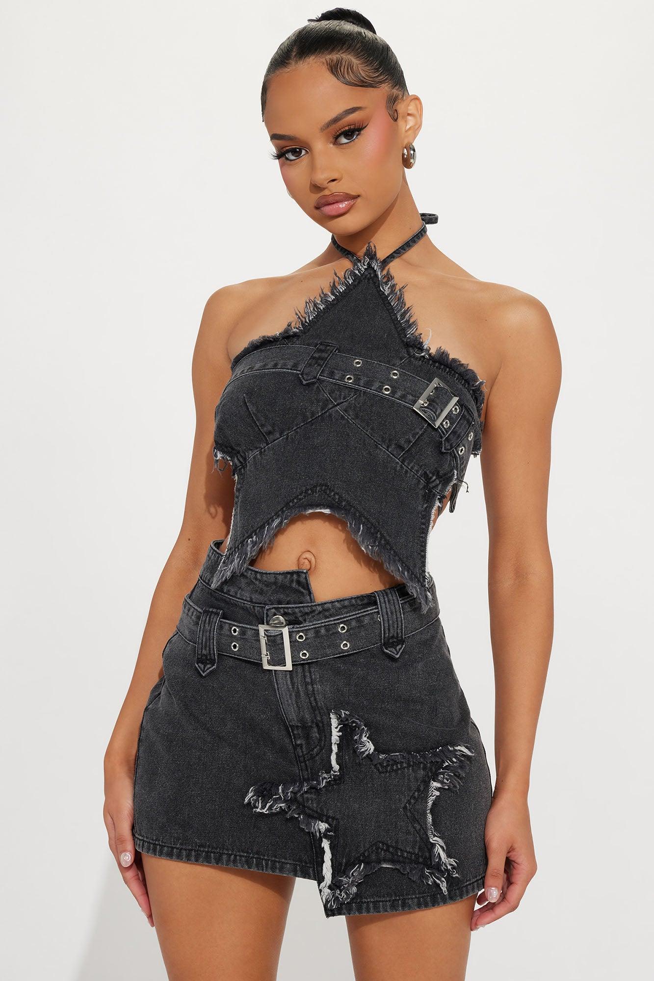 True Star Denim Skirt Set - Black Wash Product Image