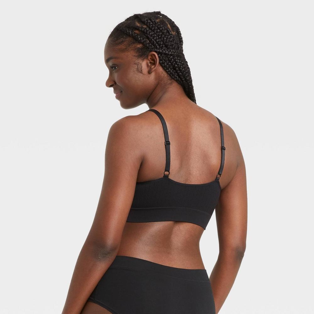 Women's Ribbed Seamless Bralette - Auden™ Black S: Nylon Spandex Blend, Pullover, Removable Cup, Machine Washable Product Image