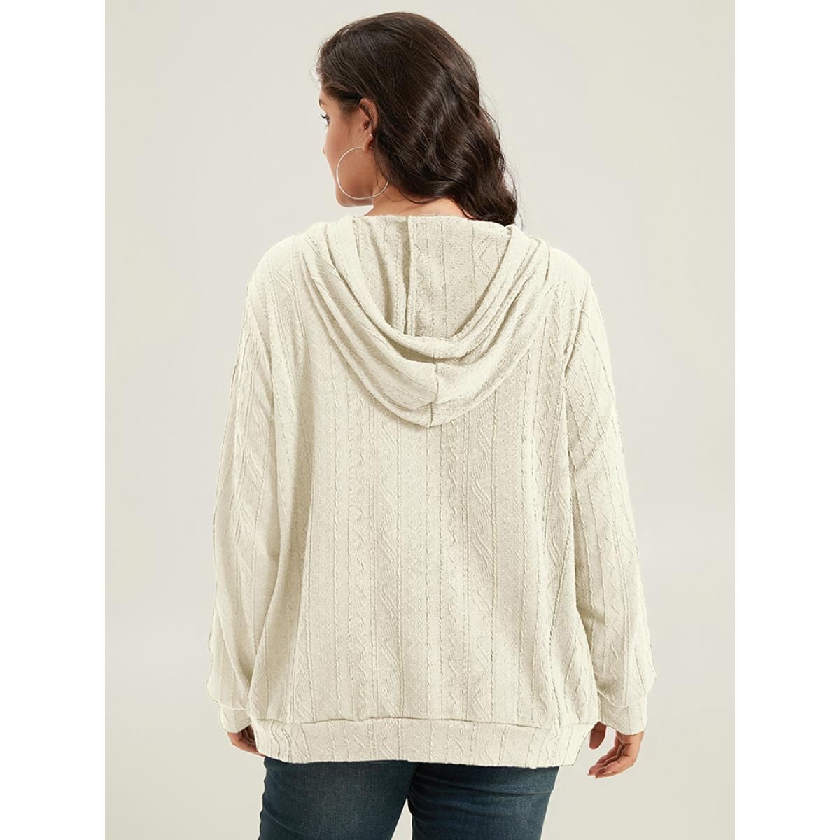 Plus Size Plain Textured Hooded Drawstring Sweatshirt Women White Casual Elastic cuffs Hooded Everyday Sweatshirts BloomChic 14-16/1X Product Image