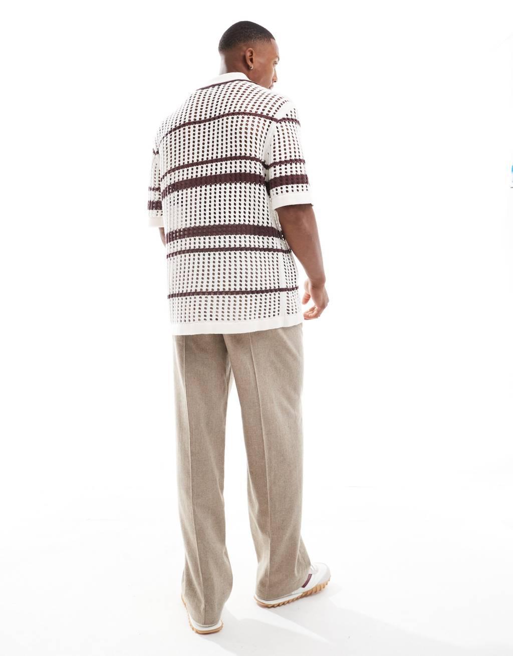 Cotton On pablo short sleeve knitted shirt in cream stripe Product Image