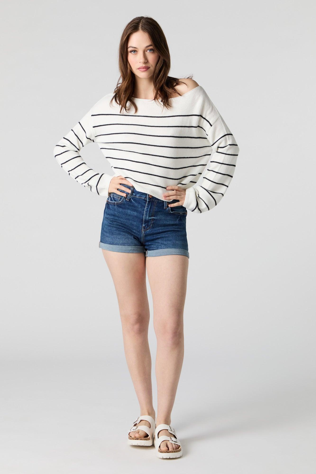 Knit Off Shoulder Striped Sweater Female Product Image