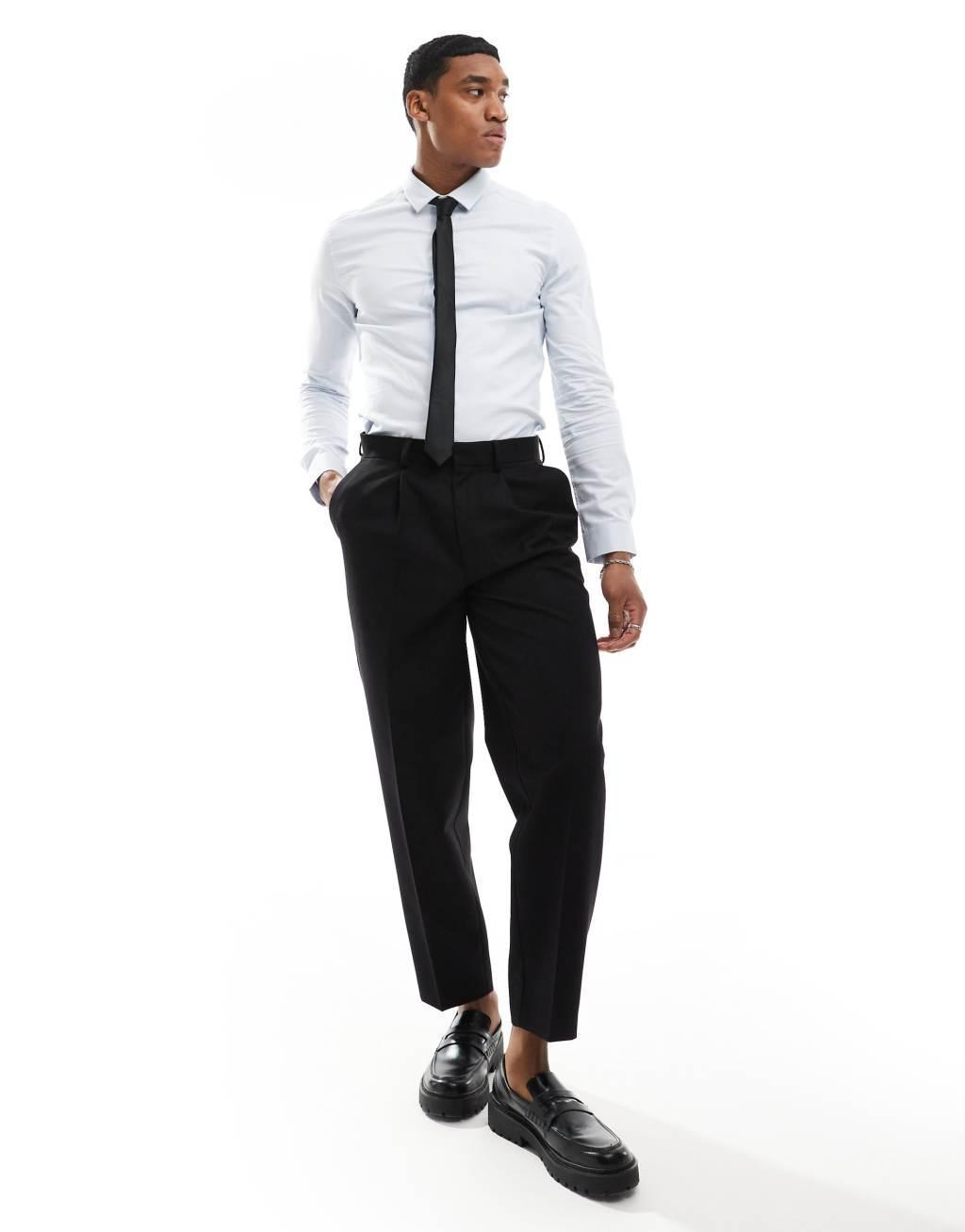 ASOS DESIGN Wedding skinny smart shirt in herringbone texture in blue Product Image