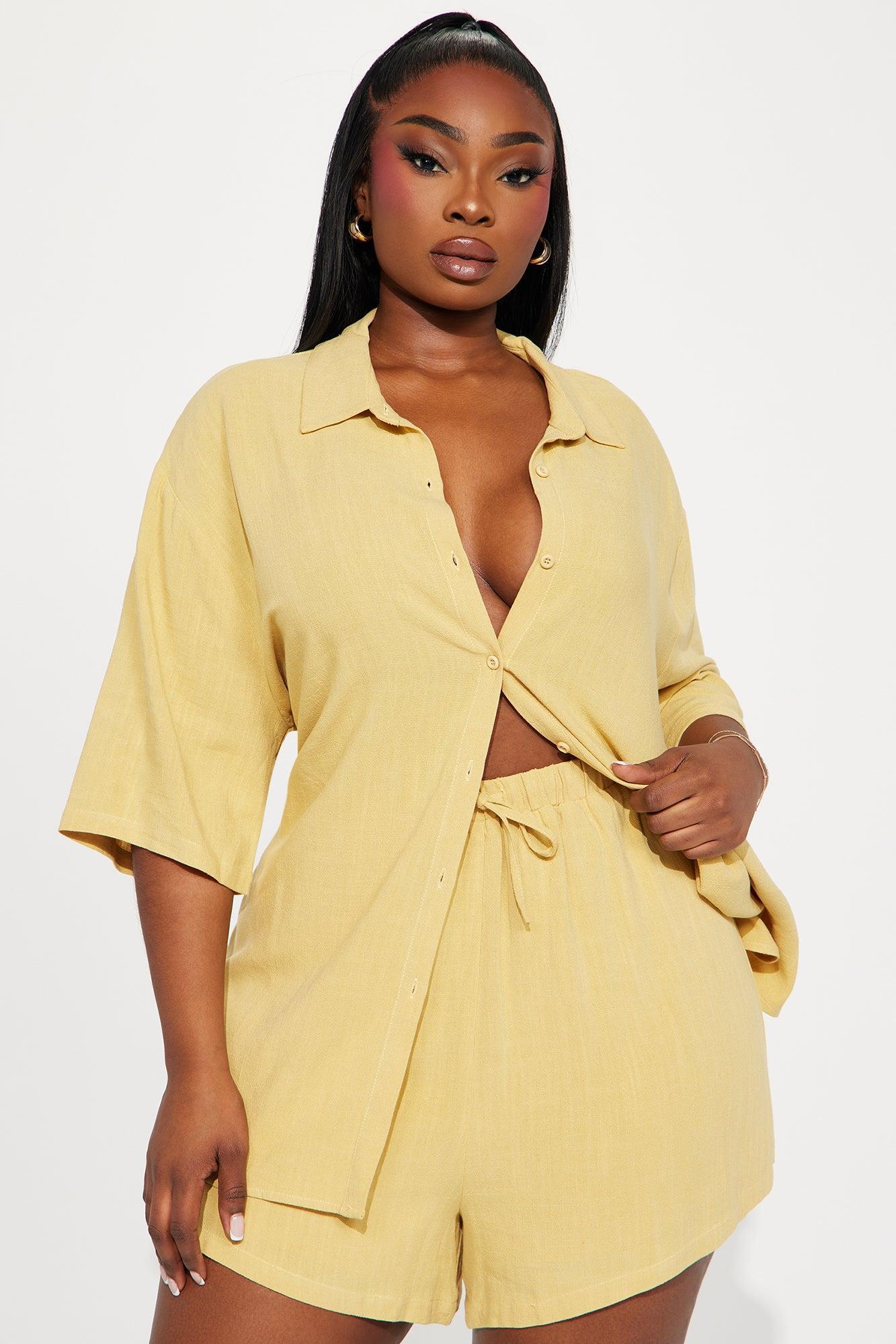 No Secrets Linen Short Set - Yellow Product Image