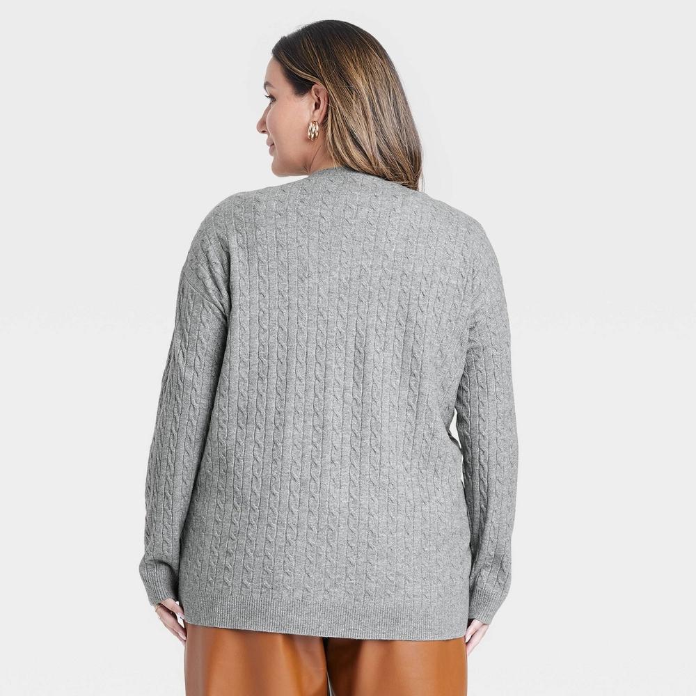 Womens Cable Cardigan - A New Day Dark 2X: Recycled Polyester Blend, V Neck, Long Sleeve, Front Button Closure Product Image