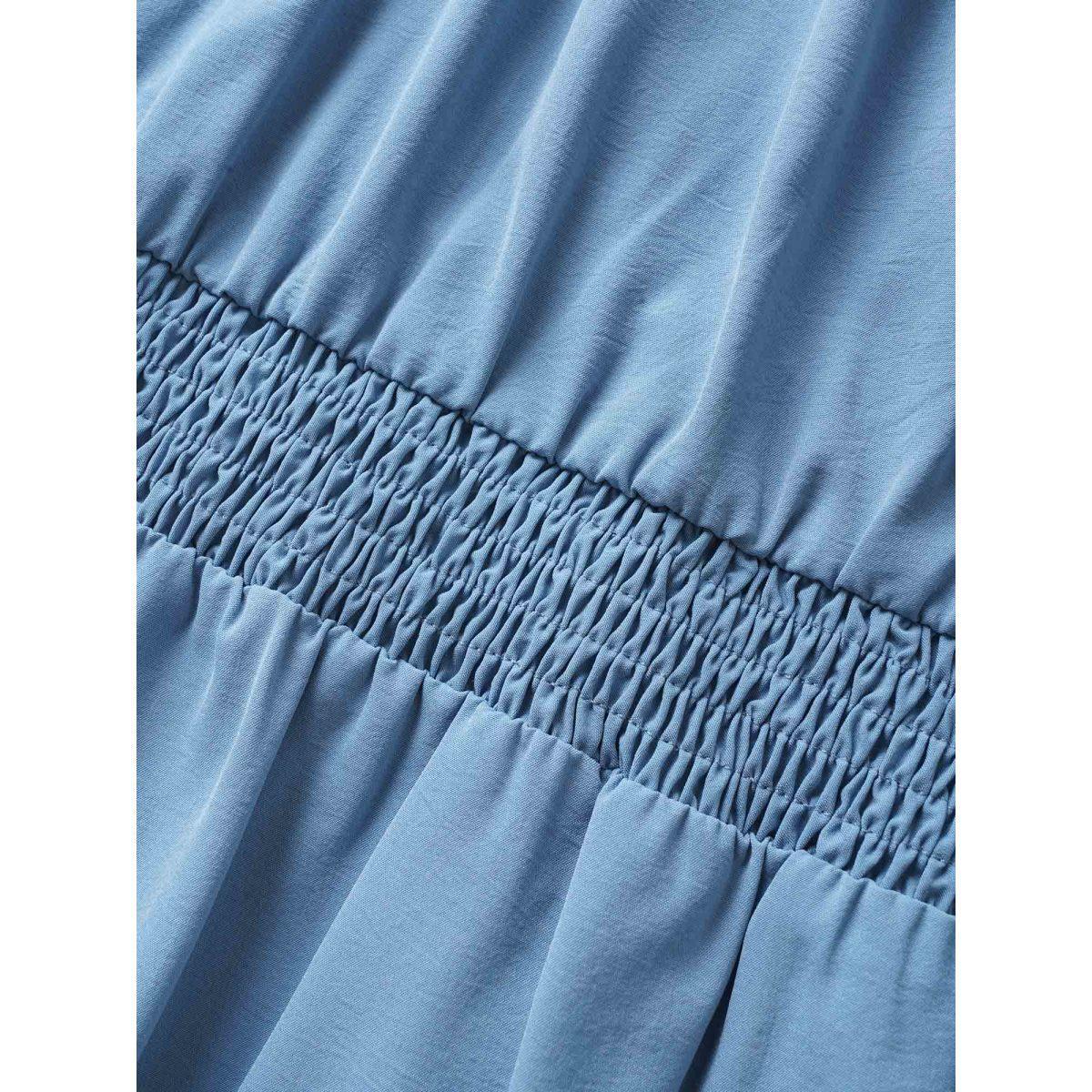 Plus Size LightBlue Plain Halter Neck Shirred Tie Knot Blouse Women Elegant Short sleeve Halter neck Everyday Blouses BloomChic 22-24/3X Product Image