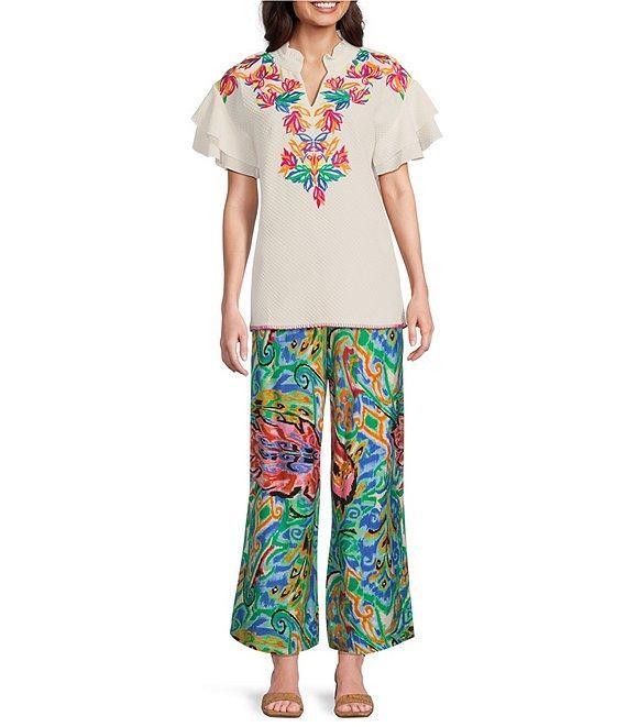 Calessa Embroidered Ruffle Double Layer Short Sleeve Top Product Image