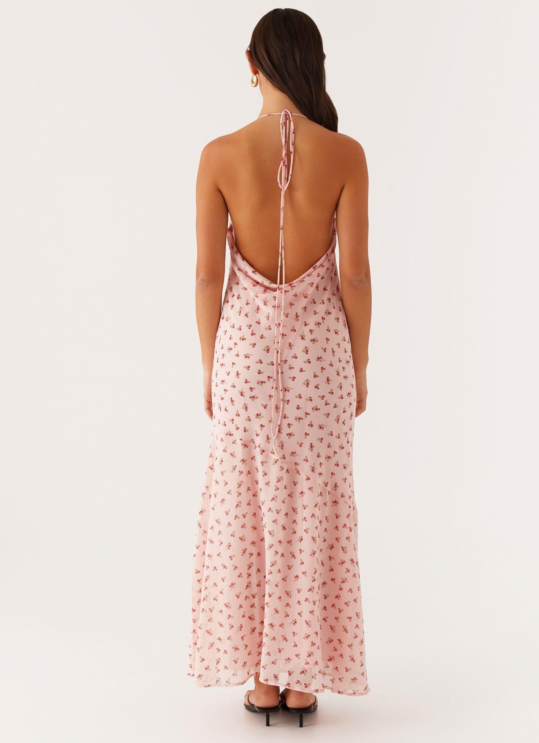 Alianna Cowl Neck Mesh Maxi Dress - Pink Flower Product Image