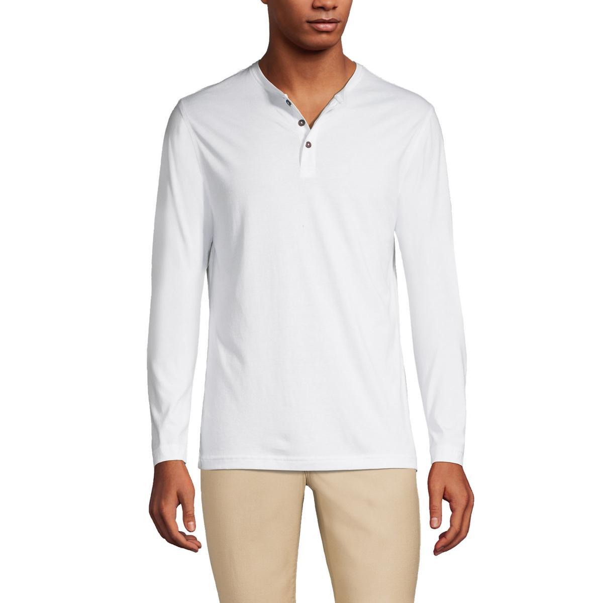 Men's Lands' End Long Sleeve Supima Jersey Henley Top, Size: Large, Radiant Blue Product Image
