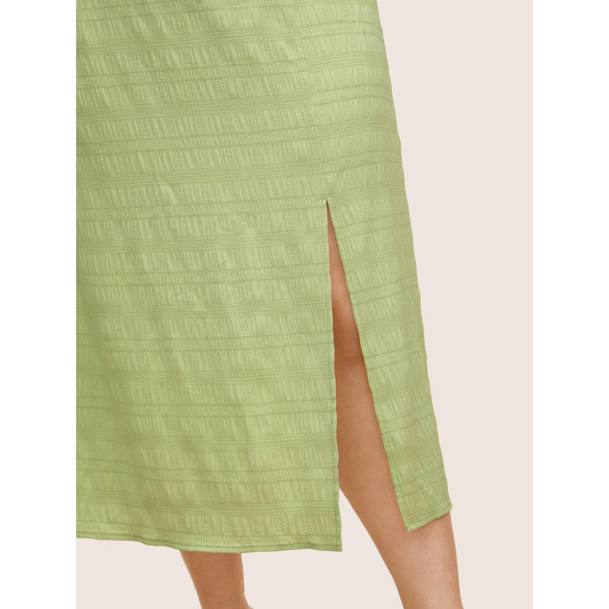 Plus Size Plain Textured Elastic Waist Split Front Skirt Women LightGreen Elegant Texture No stretch Everyday Skirts BloomChic 18-20/2X Product Image