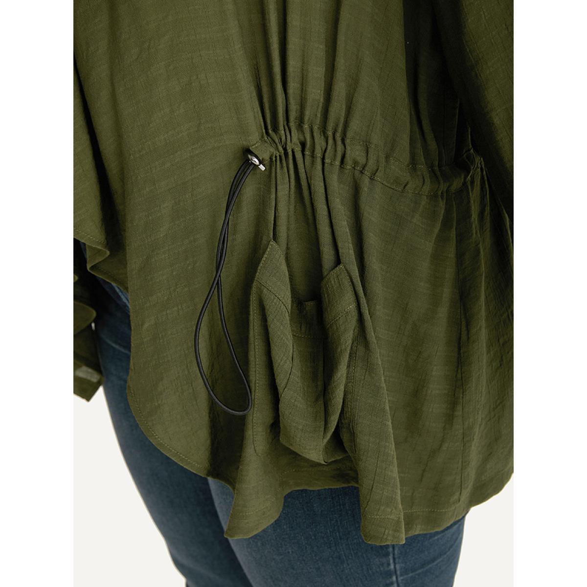 Plus Size Supersoft Essentials Plain Pocket Asymmetrical Drawstring Coat Women ArmyGreen Plain Pocket Dailywear Jackets BloomChic 14-16/1X Product Image