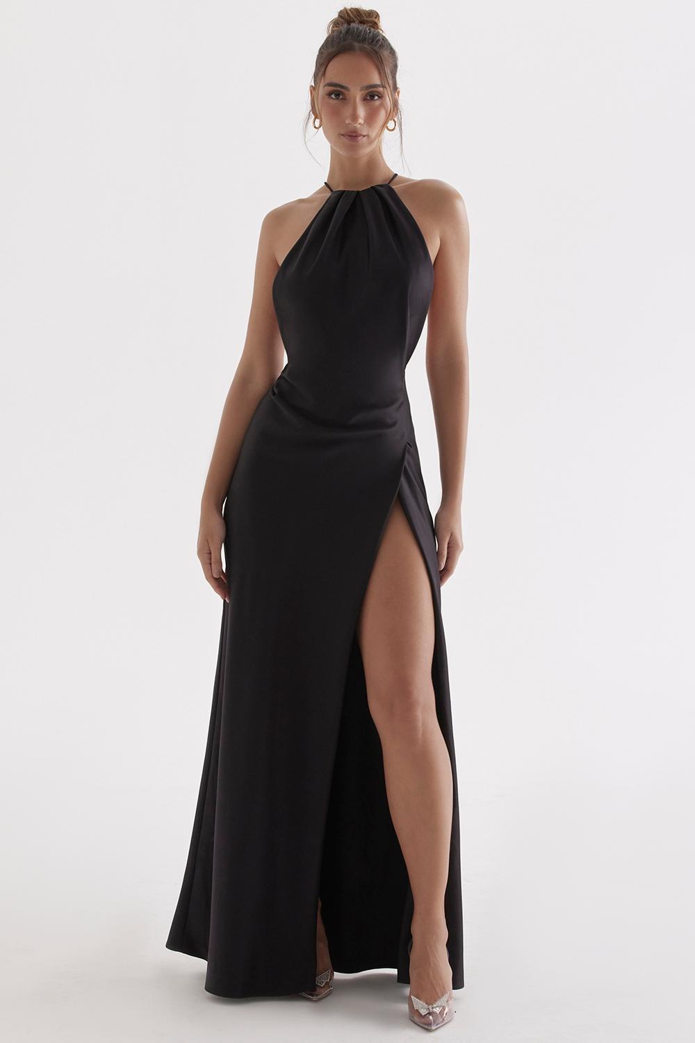 Zanab  black thigh slit maxi dress - sale Product Image