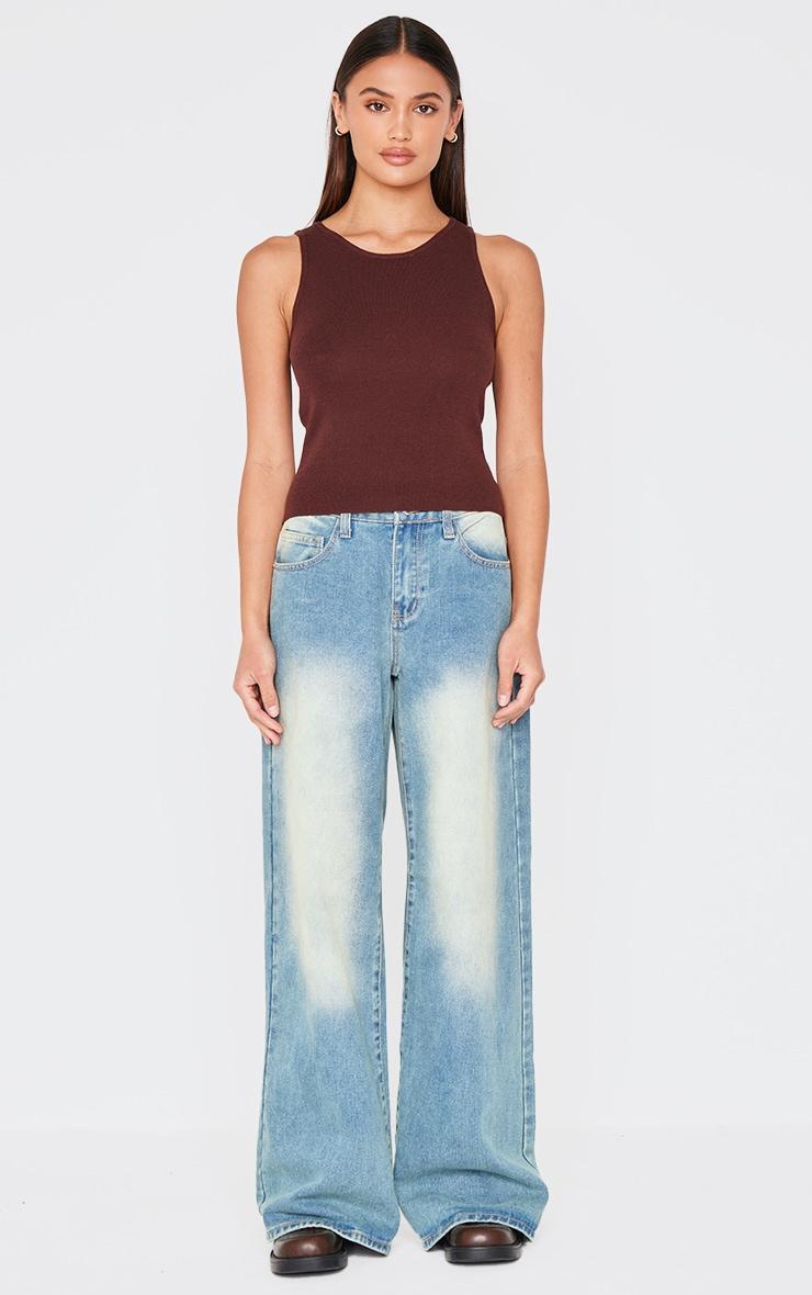 Chocolate Fine Knit  Racer Neck Top Product Image
