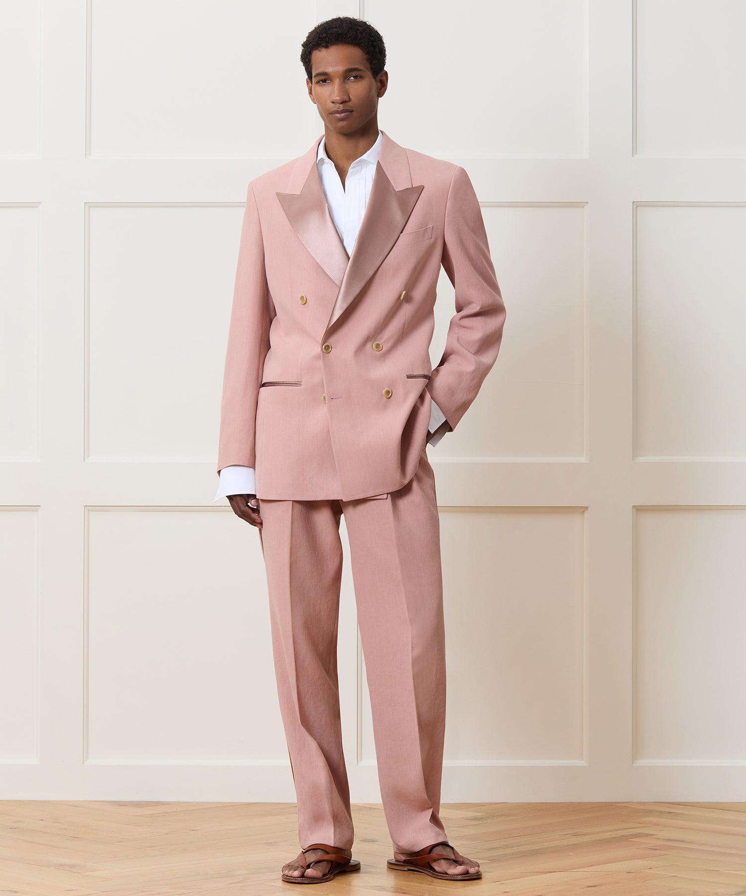 Italian Relaxed Sueded Linen Double-Breasted Tuxedo Jacket Product Image