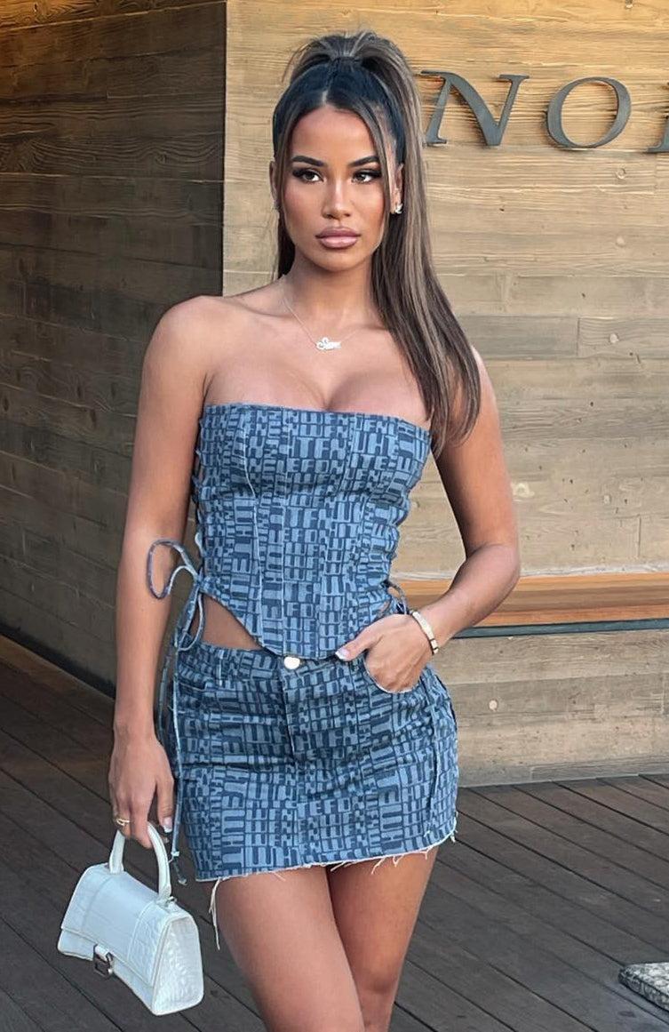 Power Hour Mini Skirt Navy Logo Print Product Image