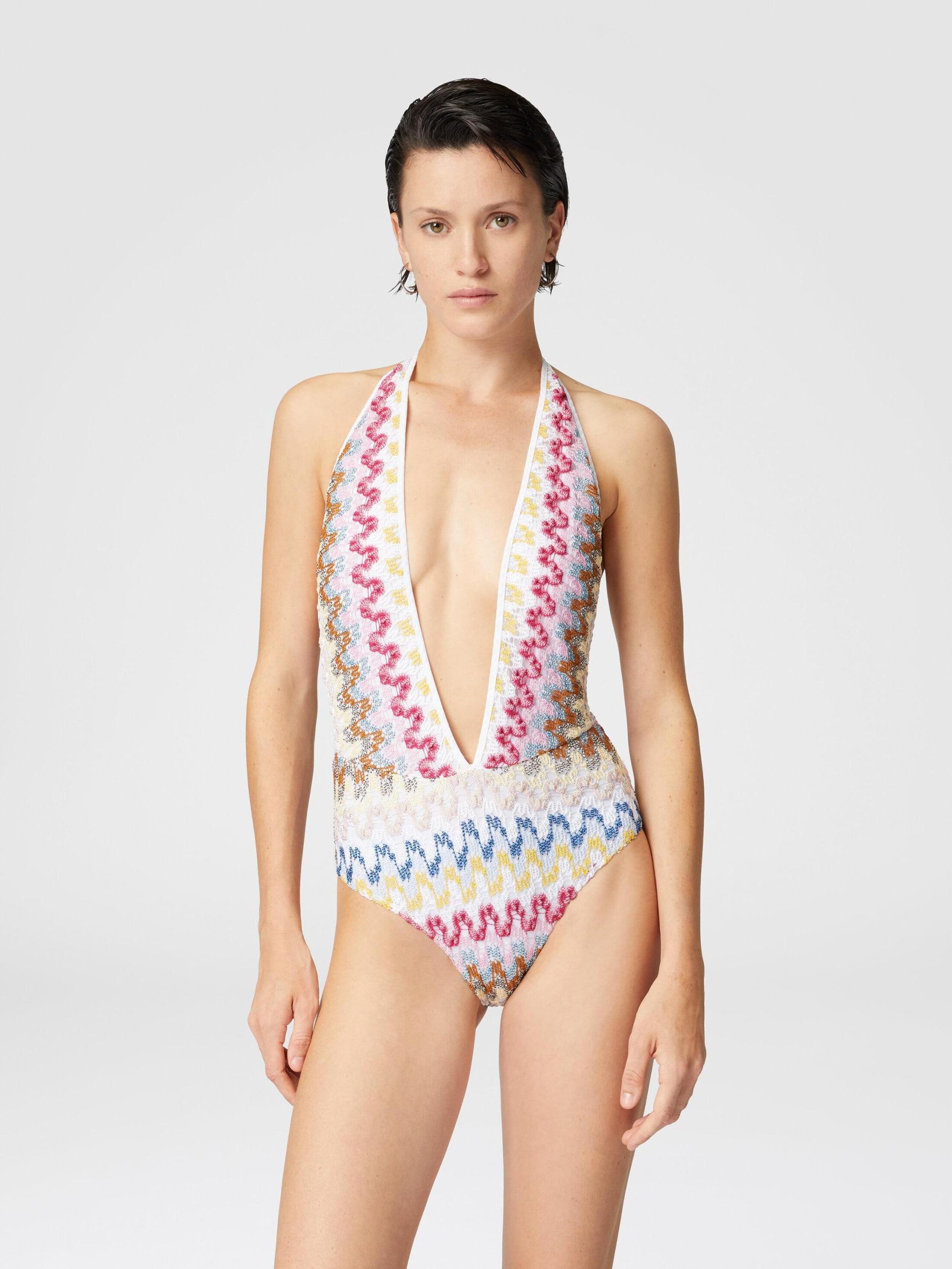 One-piece swimsuit in lamé viscose lace Product Image