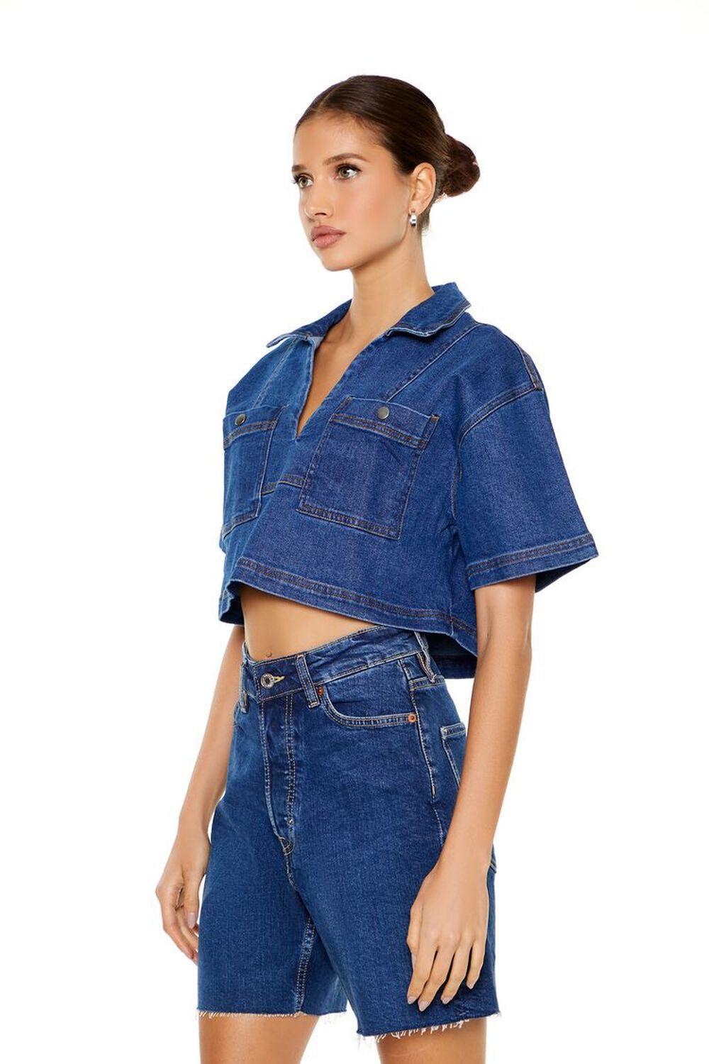 Oversized Split-Neck Denim Top | Forever 21 Product Image